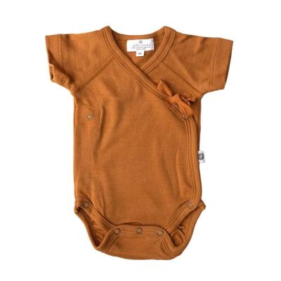 Woolen Wrap romper short sleeves with ribbon - Merino wool - Cathay spice