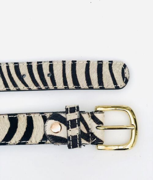 Zebra hair-on-hide leather womens belt