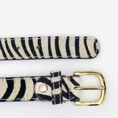 Damengürtel aus Leder mit Zebra-Haaraufdruck