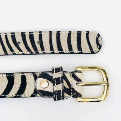 Zebra hair-on-hide leather womens belt