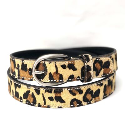 Leopard hair-on-hide womens leather belt