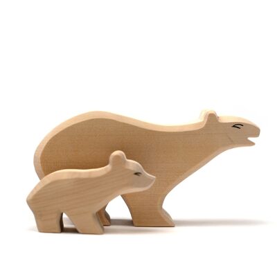 Spielzeugtiere aus Holz - Eisbärenfamilie - Montessori - Spielzeug mit offenem Ende
