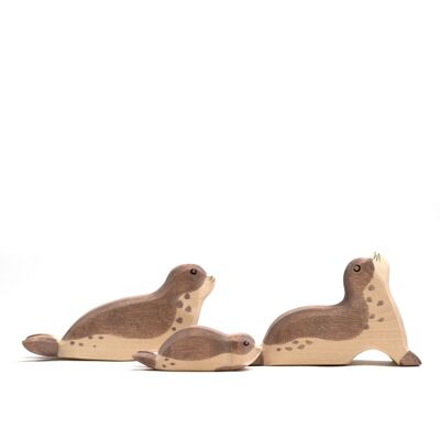 Animales de juguete de madera - Familia de focas - Montessori - Juguetes abiertos