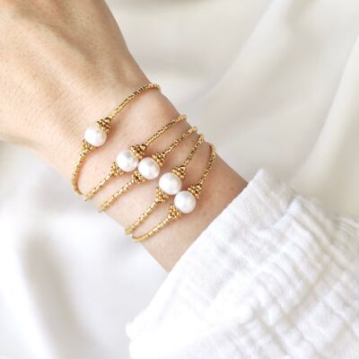 Bracelet NAÏADE // Perles Miyuki plaqué or et perle d'eau douce