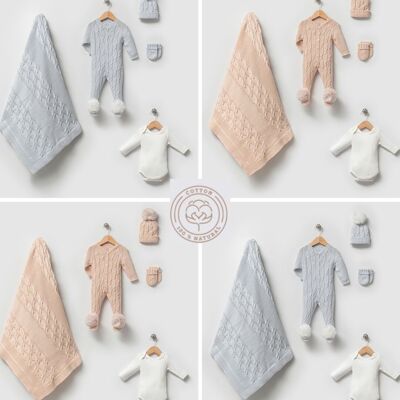 Ensemble de tricots à pompons en coton, modèle de boucle élégant pour nouveau-né de 0 à 3 mois