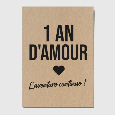 Postkarte „1 Jahr Liebe, das Abenteuer geht weiter!““