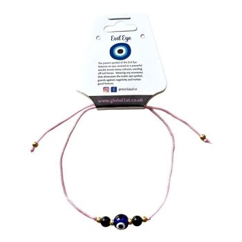 Bracelet en fil de perles noires Evil Eye, rose 1