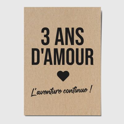Postkarte „3 Jahre Liebe, das Abenteuer geht weiter!““