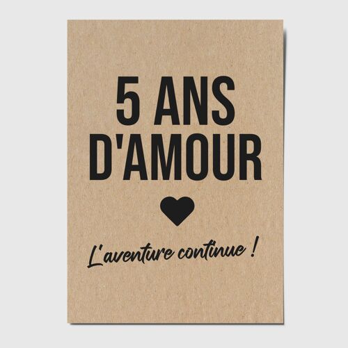 Carte postale "5 ans d'amour l'aventure continue !"