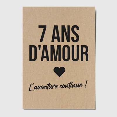 Postkarte „7 Jahre Liebe, das Abenteuer geht weiter!““
