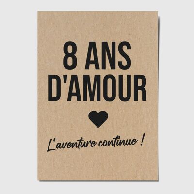Postkarte „8 Jahre Liebe, das Abenteuer geht weiter!““