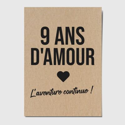 Carte postale "9 ans d'amour l'aventure continue !"