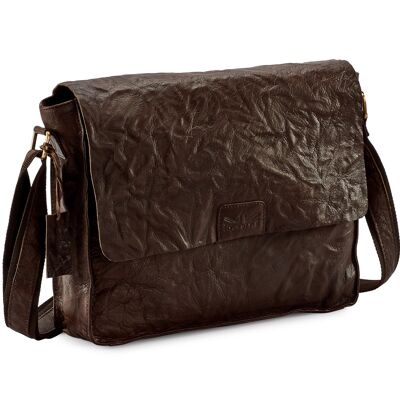 Pello Brown washed leather man-bag #UM103 - Large