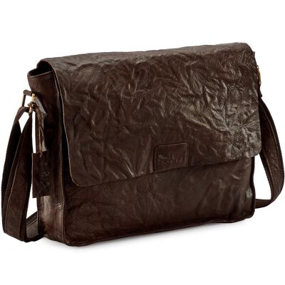 Pello Brown washed leather man-bag #UM103 - Large