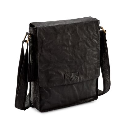 Pello Schwarze Herrentasche aus gewaschenem Leder #UM102 - Medium