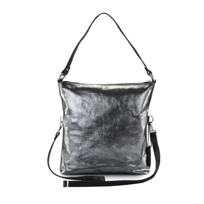 Bolso de mano tipo messenger de cuero metalizado de 4 vías # LB31 negro