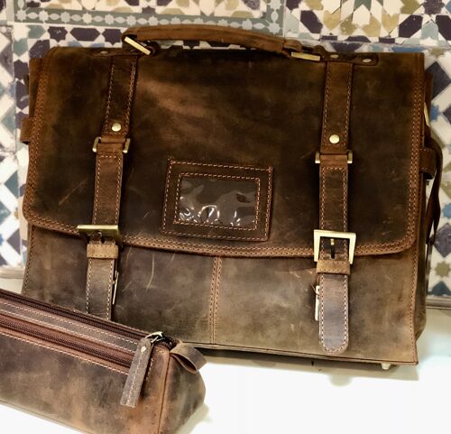 Venator distressed leather vintage laptop satchel #UM41 Brown