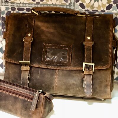 Venator Vintage Laptoptasche aus Leder im Used-Look #UM41 Braun