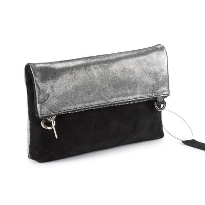 Pochette messenger en cuir Rimor Anna 2 sens métallisé #LW12 noir