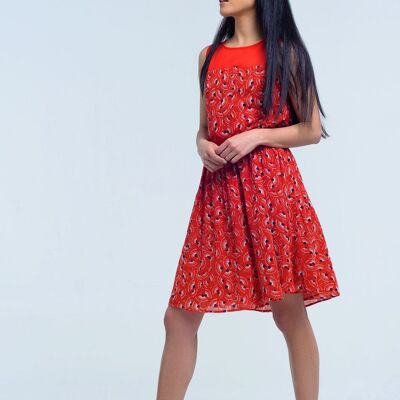 Mini-robe rouge avec imprimé géo et nœud