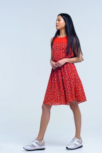 Mini-robe rouge avec imprimé géo et nœud 1