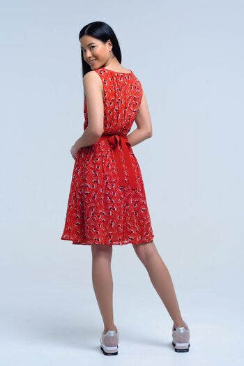 Mini-robe rouge avec imprimé géo et nœud 2