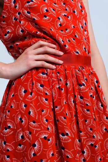 Mini-robe rouge avec imprimé géo et nœud 5