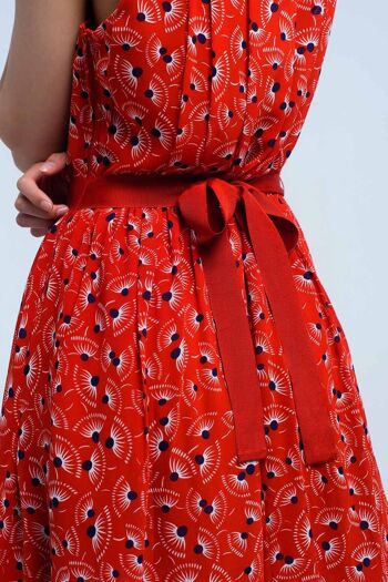 Mini-robe rouge avec imprimé géo et nœud 6