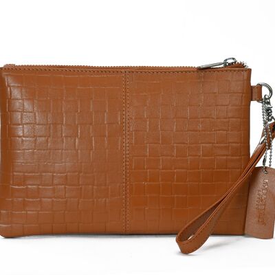 Secure RFID leather ladies wristlet clutch with card case #LB66 Rust