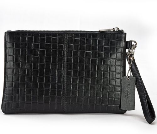 Secure RFID leather ladies wristlet clutch with card case #LB66 Black