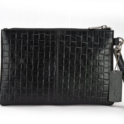 Secure RFID leather ladies wristlet clutch with card case #LB66 Black