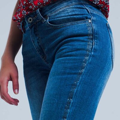 Jeans a lavaggio medio con banda laterale glitterata