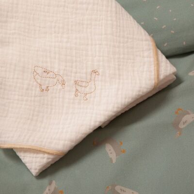 DUCKS embroidered beige muslin 70x70cm