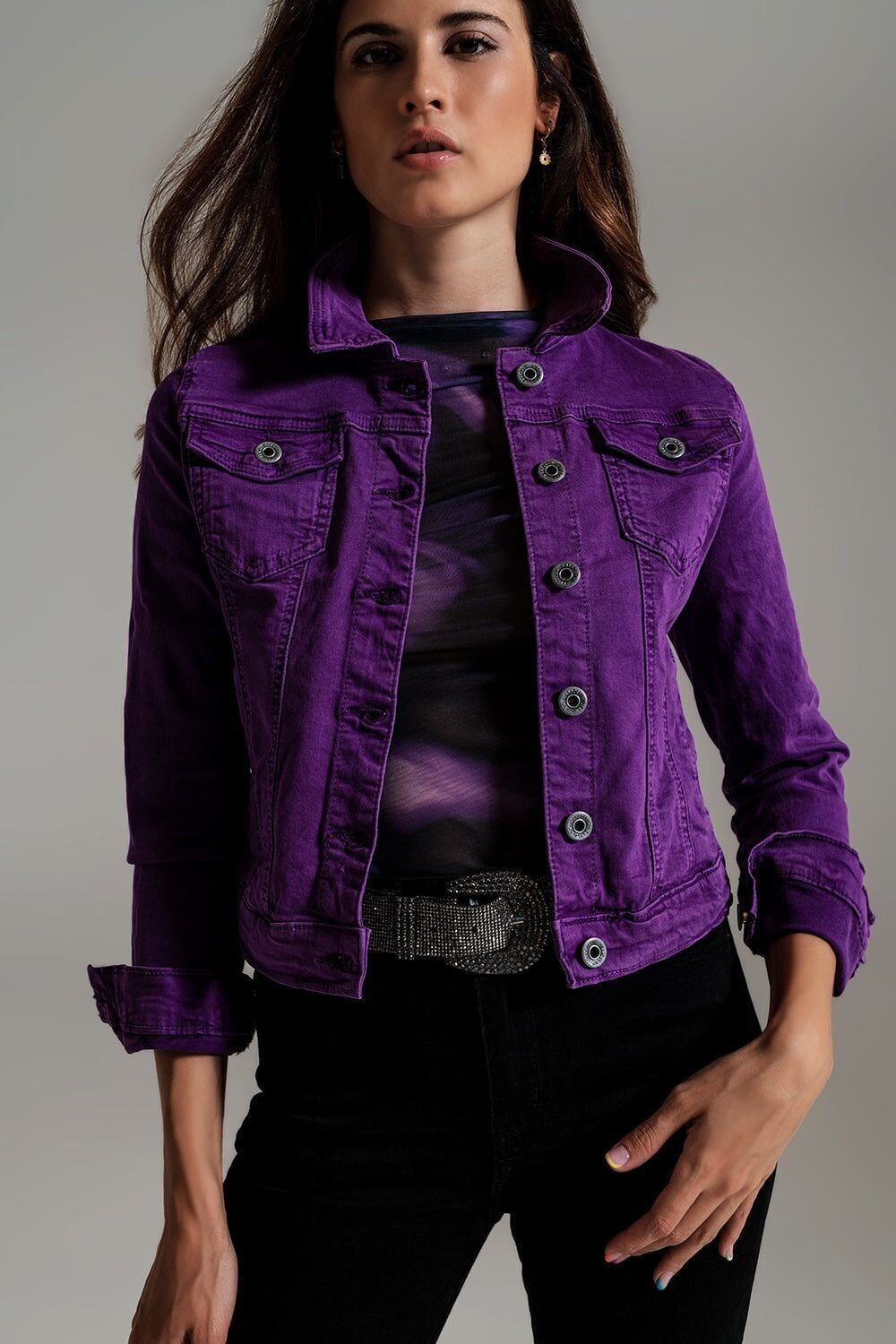 Achat Veste camionneur slim en jean violet en gros