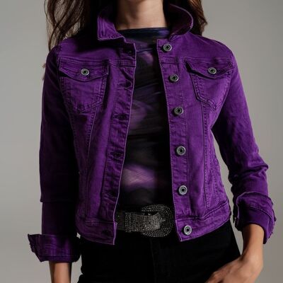 Slim denim trucker jacket in purple