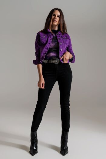 Veste camionneur slim en jean violet 2