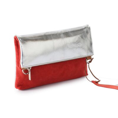 Pochette messenger in pelle metallizzata Rimor Anna a 2 vie #LW12 argento