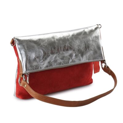 Metallic Leder 4-Wege Rucksack Messenger Clutch #LB31 silber