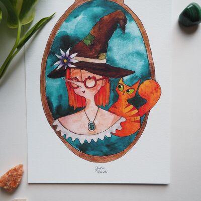 Art print A5 - the witch and her cat