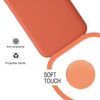Coque compatible iPhone 7/8 silicone liquide avec cordon -  Orange 3