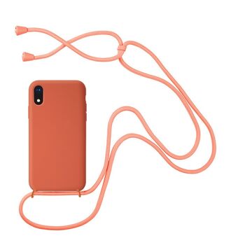 Coque compatible iPhone XR silicone liquide avec cordon - Orange 1