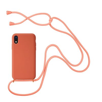 Coque compatible iPhone XR silicone liquide avec cordon - Orange