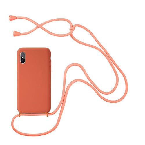 Coque compatible iPhone X/XS silicone liquide avec cordon - Orange