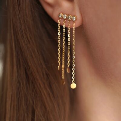 Dangling earrings with shiny stainless steel drop chains