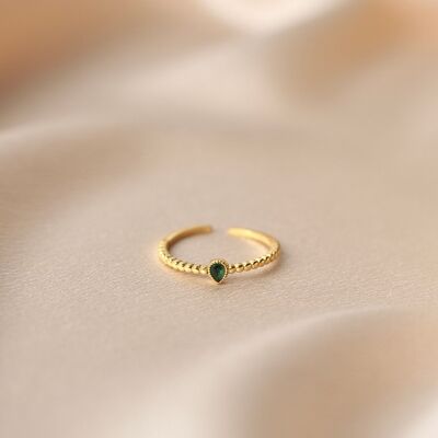 Bague femme acier inoxydable moderne zirconium vert pierre goutte