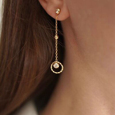 Round shiny stainless steel chain earrings