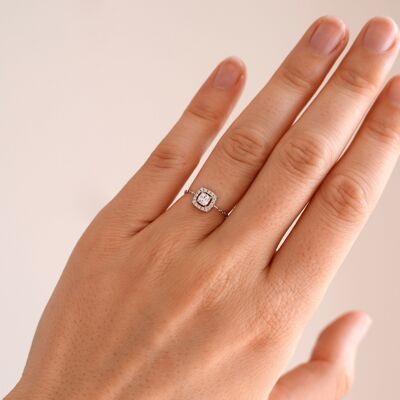 Women's 925 silver shiny square zirconium ring