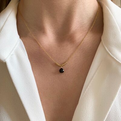 Collier fin chaine acier inoxydable pendentif pierre noire onyx