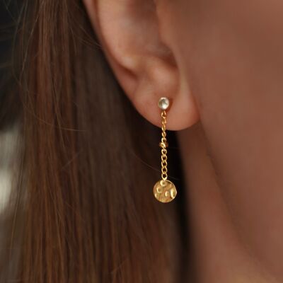 Round shiny zirconium stainless steel chain earrings