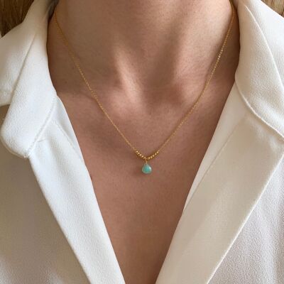 Fine stainless steel chain necklace with Amazonite turquoise blue stone pendant